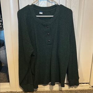 Old Navy Dark Green Waffle Knit Henley Sweater